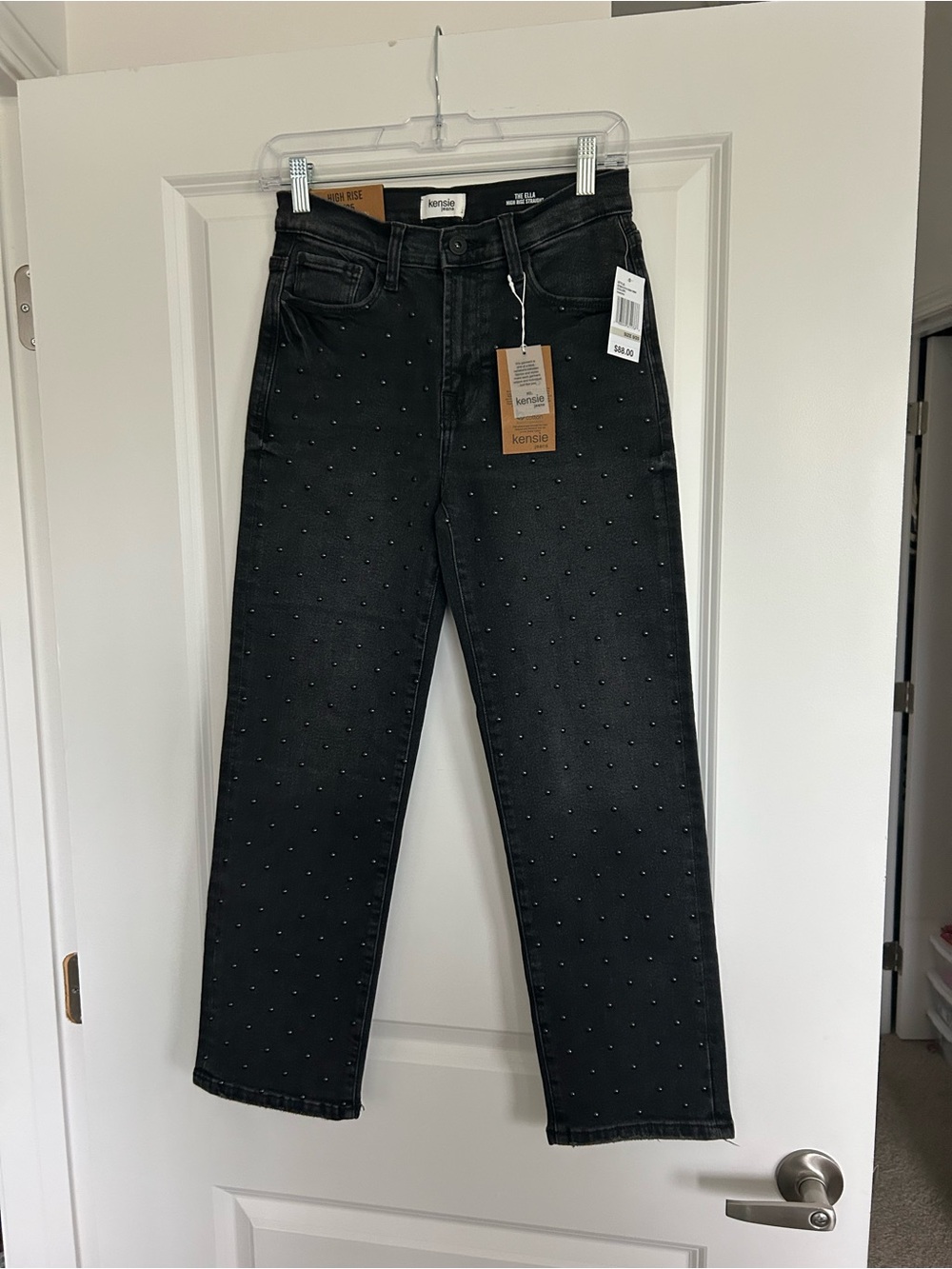 Kensie Black Embellished Straight-Leg Jeans